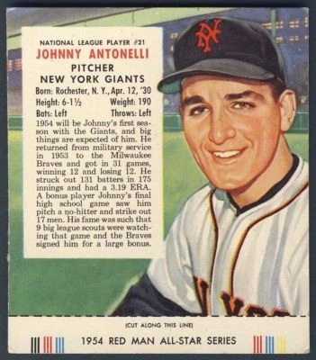 1954 RED MAN WITH TAB JOHNNY ANTONELLI New York Giants #21 EX 128260 - Image 1 of 2
