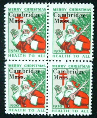 US, 1930 Cambridge Santa with Tree Christmas Seal, Skipped Perf, WX56, MNH - Image 1 of 3