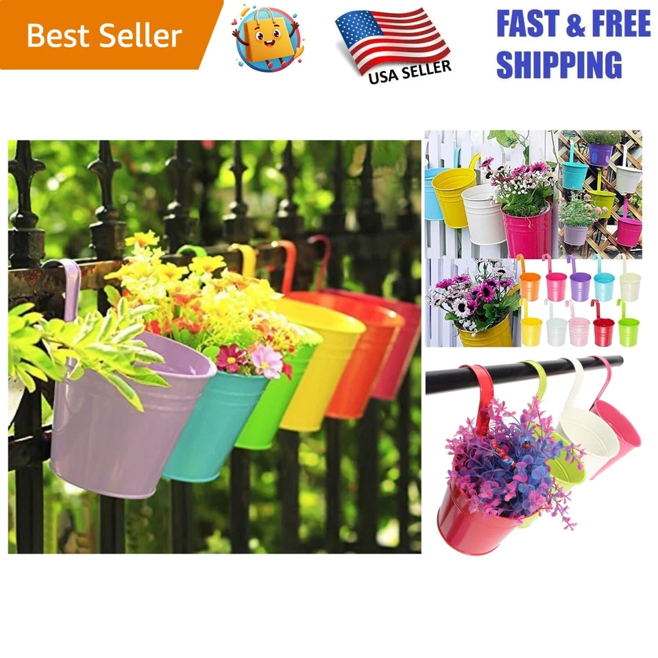 KINGLAKE Flower Pots 10 Pcs Metal Iron Hanging Plant Balcony Garden Planter With