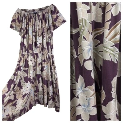 Chaps Ralph Lauren Sz 2X 18 20 Dress Midi Maxi Off Shoulder Hawaiian Purple  i - Image 1 of 4