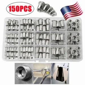 150PCS Rivet Nuts Kit Stainless Steel Flat Head Threaded Insert Nutsert Set US - Picture 1 of 12