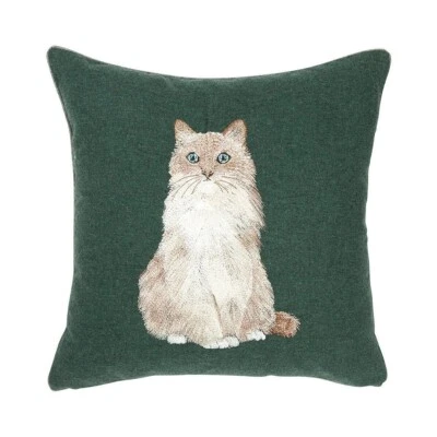 New Iosis Yves Delorme Cat Embroidery Decorative Cushion Throw Pillow Cover Wool - Image 1 of 4