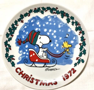 Vintage Peanuts 1972 Christmas Collectors Plate 1st Ed. Snoopy Woodstock Schulz - Picture 1 of 9