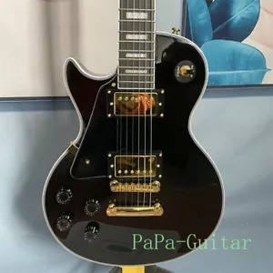 Left Handed Custom Black LP Electric Guitar Solid Body HH Pickups Gold Hardware - Picture 1 of 7