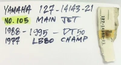 NOS Yamaha 127-14143-21 Carburetor #105 MAIN JET '88-'95 DT50 '77 LB50 - Image 1 of 3