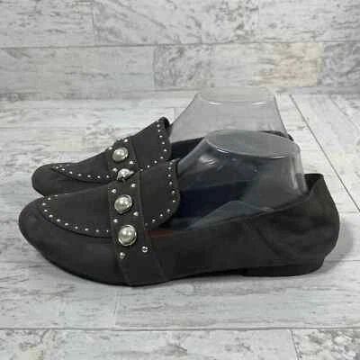 Mocasines planos Qupid para mujer talla 8,5 grises imitación gamuza perlas tachonadas sin cordones Foto 1 de 4