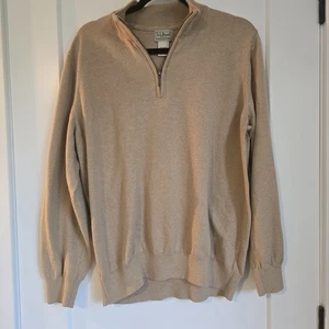 LL Bean 1/4 Zip Pullover Sweater Cotton Cashmere Blend Tan Beige Large Regular - Picture 1 of 8