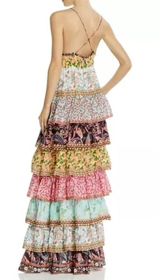 Maxi Vestido Alice+Olivia Imogene Estampado Mixto Volantes en Niveles Cóctel S Nuevo 282107 Foto 1 de 3