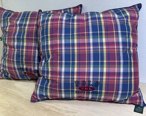 2 Lauren Ralph Lauren Garrison Plaid Throw Pillow Cotton 23x23 Embroidered Prep - Picture 1 of 6