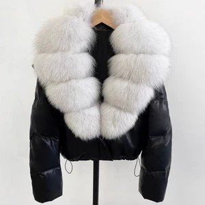 Fashion Womens Loose Fit Slimming Warm Fox Fur Big Fur Collar Short Down Jacket - Picture 1 of 46