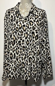 Chico's Size 3 Brown Cheetah Print Button Up Shirt Long Sleeve Polyester EUC - Picture 1 of 7