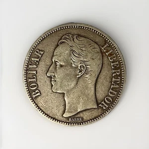 1926 SILVER VENEZUELA 5 BOLIVARES SIMON BOLIVAR COIN - Nice Condition - Picture 1 of 2
