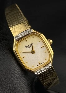 Vintage 90s Bulova T6 Swiss Diamond Bezel Gold Tone Octagonal Dainty Watch Chic - Picture 1 of 10