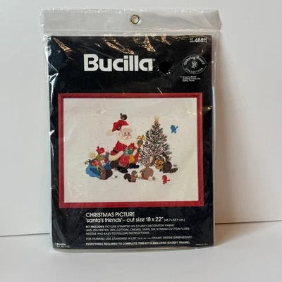 Kit de bordado BUCILLA Natal Papai Noel Amigos Floresta Animais Crewel 18x22 - Imagem 1 de 4