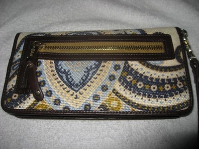 Spartina 449 Womens Paisley Linen Leather Wallet Mermaid Logo Daufuskie Island - Image 1 of 4