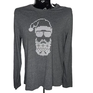 PENGUIN Munsingwear Long Sleeve Mens T-Shirt Christmas Santa Large Gray Tee - Picture 1 of 8