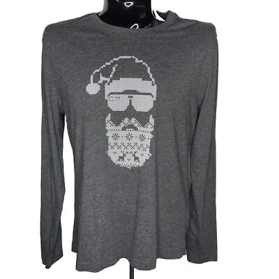 PENGUIN Munsingwear Long Sleeve Mens T-Shirt Christmas Santa Large Gray Tee - Image 1 of 4