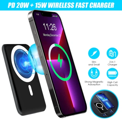 Magnetic Wireless 10000mAh PowerBank PD20W Fast Charge Portable External Battery - Image 1 of 4