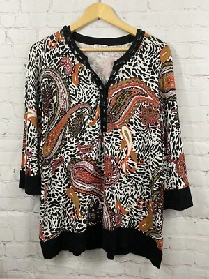 Joseph A. Tunic Womens Size Large Animal Print 3/4 Sleeve V-Neck Beading Detail - Image 1 of 4