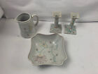 Outeiro Agueda Hand-Painted Porcelain Bowl Pitcher Candlesticks Lot Flowers