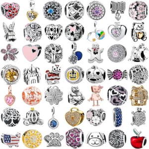 S925 Silver Charms Bead Pendant Dangle For Bracelet Bangle Snake Chain Gift - Picture 1 of 101
