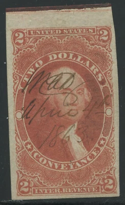 R81a $2 Conveyance Imperf Revenue Stamp with Graded  XF90 PSAG Cert LV8774 - Image 1 of 3