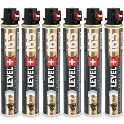 LEVEL PLUS 6 Stk. Ersatzgas GANZJAHRESGAS Gaskartuschen für Nagler 165mm 80ml RM165