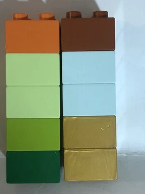 Lego Duplo 2x2 Lot Of 10 Thin Pieces Parts Orange Brown Green - Image 1 of 2