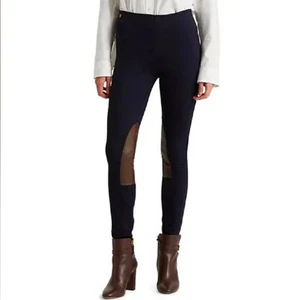 Lauren Ralph Lauren Small Leggings Pants Blue Faux Leather Patch Equestrian B12 - Picture 1 of 9