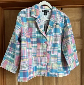 Casual Studio Plaid Quilted Button Blazer Women's Size XL NWT 100% Cotton - Picture 1 of 12