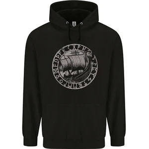 Viking Ship With Norse Text Childrens Kids Hoodie - Picture 1 of 3