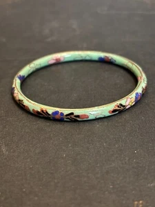 Vintage Cloisonné Enamel Bracelet from Japan Turquoise with multicolor flowers - Picture 1 of 2