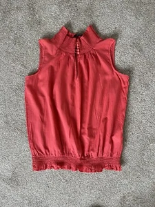 Vera Moda Coral Sleeveless Blouse High Elasticated Neck & Hem. Open Neck. Size M - Picture 1 of 12