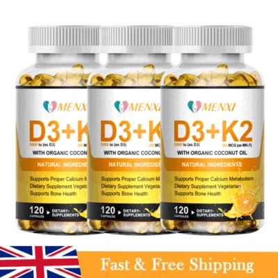 Vitamina D3 5000IU e K2 200mcg, 360 Compresse Colecalciferolo MK-7 Osso Sangue Cuore