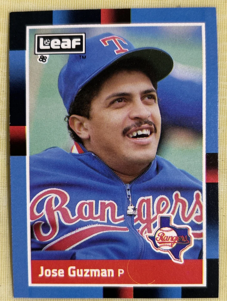 1988 Leaf Donruss Jose Guzman Card #55 Rangers Curved White Line At Bottom & O/C - Image 1 of 3