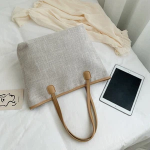 1PC Casual Canvas Bag Large Capacity Handbag Simple Shopping Bag with Zipper - Picture 1 of 11