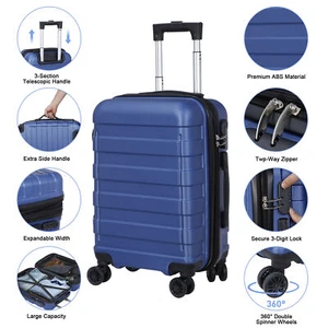 Travel Suitcase 21" Carry On Luggage Hardside Expandable Spinner with Wheel Blue - Picture 1 of 19