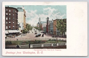 Greetings from Washington DC Pennsylvania Avenue from US Treasury c1906 Postcard - Picture 1 of 2