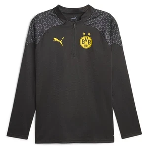 PUMA Bvb Training Crew Neck Long Sleeve Quarter Zip Pullover Shirt Mens Black Ca - Picture 1 of 5