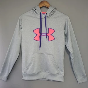 Under Armour Hoodie Gray Pink Purple Logo Women Size XS ~ Flawed - Picture 1 of 5