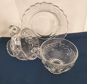 Set Vintage Cambridge Caprice Crystal Clear Glass - 2 Cups and 1 Saucer - Picture 1 of 15
