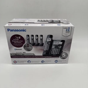 Panasonic KX-TGF785 5 Handset Cordless Phone w/ Link2Cell Black Dual Keypad NEW - Zdjęcie 1 z 10