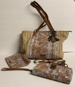 SAKROOTS Meadow Shoulder Bag/Purse Straw Tote Pouch Owl Sky & Crossbody wallet - Picture 1 of 16