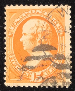 Scott 163, 15 cent yellow orange Webster. BV $160.  - Picture 1 of 3