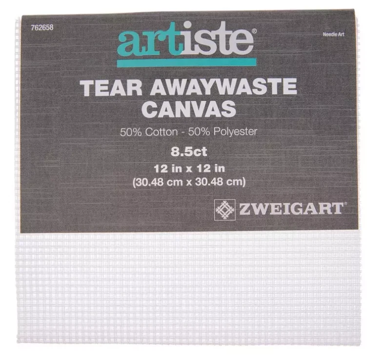 Artiste White 8 1/2-Count Tear Awaywaste lona ponto cruz - 12" x 12" nova - Imagem 1 de 1