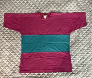 Vintage 90s Boundary Waters Pink & Teal Big Color Striped T-Shirt Vintage USA - Bild 1 von 4