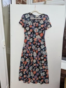 Seasalt Cornwall Helena Midi Floral Scoop Neck Dress Navy Mulit New Size 8 - Picture 1 of 3