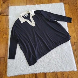 NWT Mersea Mer Sea Anywhere Polo Sweater Women's P (0-10) Oversized Black Cream - Picture 1 of 9
