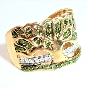 Ring 585 Gold Landschaft mit Baum weiße und grüne Diamanten 54 änderbar - Picture 1 of 15