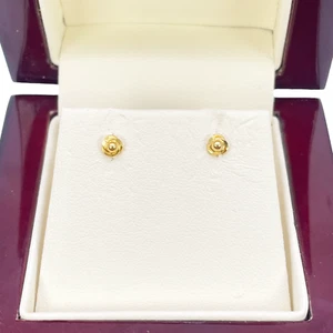 22ct Yellow Gold Plain High Polished Rose Children's Earrings 3.5mm Width - Picture 1 of 9